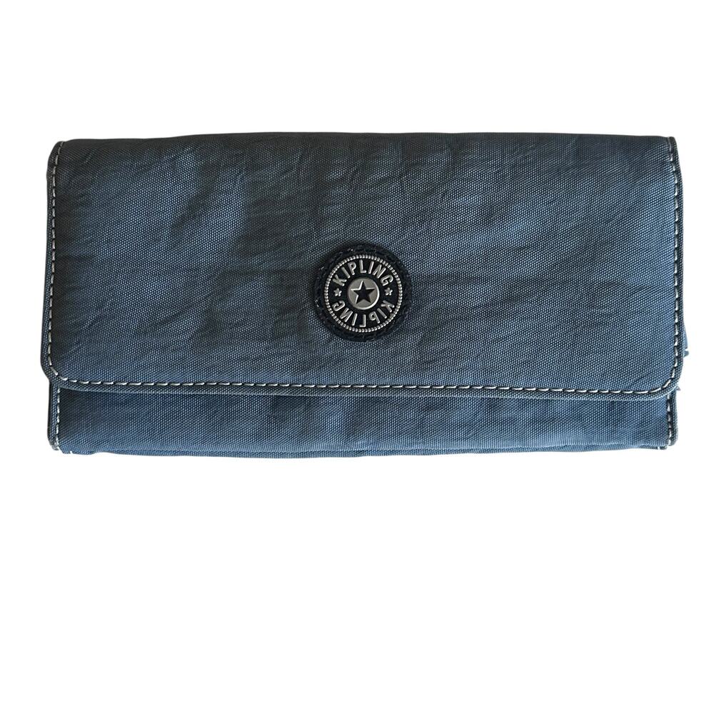 Kipling Teddi Wallet Dusty Blue Trifold Continental Nylon Envelope